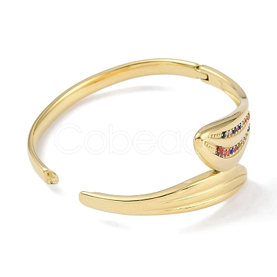304 Stainless Steel Rhinestone Leaf Hinged Bangles for Women BJEW-C071-13G-02-1