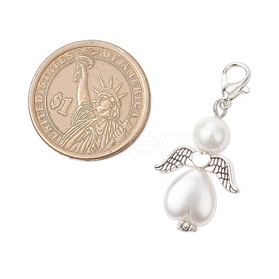 Heart Angel Glass Pearl & ABS Plastic Imitation Pearl Pendant Decorations HJEW-JM03565-02-1