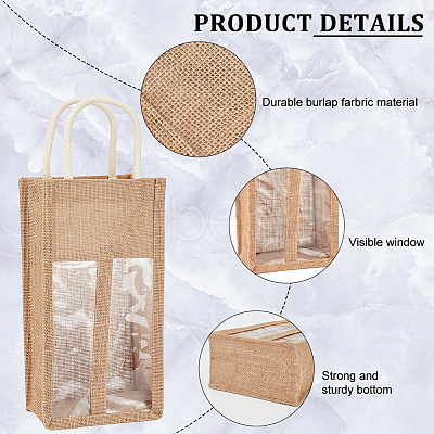 Jute Wine Storage Drawstring Pouches with PVC Clear Window ABAG-WH0035-052B-1