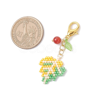 Maple Leaf Acrylic & Glass Seed & Natural Carnelian Beads Pendant Decorations HJEW-MZ00347-03-1