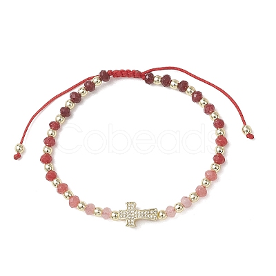 Dyed Natural Malaysia Jade Rondelle Beaded Braided Bead Bracelets BJEW-JB13395-01-1