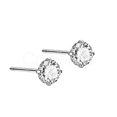 Rhodium Plated Diamond Shape 999 Fine Silver Cubic Zirconia Stud Earrings for Women EJEW-S215-06P-1