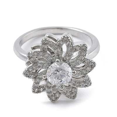 Sunflower Rotatable Open Cuff Rings for Women RJEW-S402-09P-1