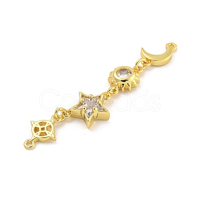 Rack Plating Brass Clear Cubic Zirconia Sun Moon Star Connector Charms KK-G513-40G-1