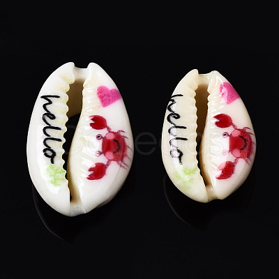 Printed Natural Cowrie Shell Beads SSHEL-N032-32-1