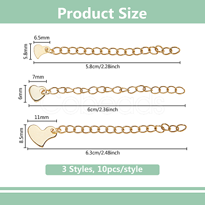 30Pcs 3 Styles 304 Stainless Steel Chain Extender STAS-DC0016-78G-1
