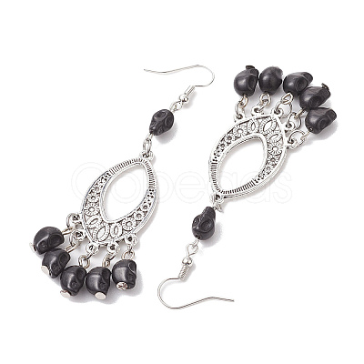 Halloween Skull Dyed Synthetic Turquoise & Alloy Dangle Earrings EJEW-JE05890-1