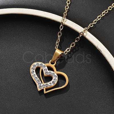304 Stainless Steel Crystal Rhinestone Heart Pendant Cable Chain Necklaces for Women NJEW-Z056-01B-G-1
