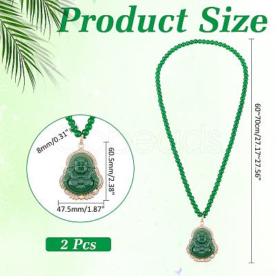 2Pcs Alloy Glass Buddha Pendant 6MM Round Glass Beaded Necklaces NJEW-ME0001-15-1