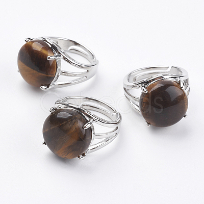 Adjustable Natural Tiger Eye Finger Rings X-RJEW-F075-01A-1