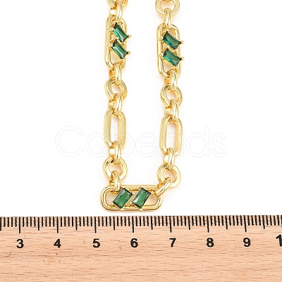 7MM Brass Pave Cubic Zirconia Figaro Chain Necklaces NJEW-D324-05G-03-1