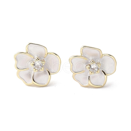 Camellia Brass Enamel Stud Earring Findings EJEW-V002-01G-1