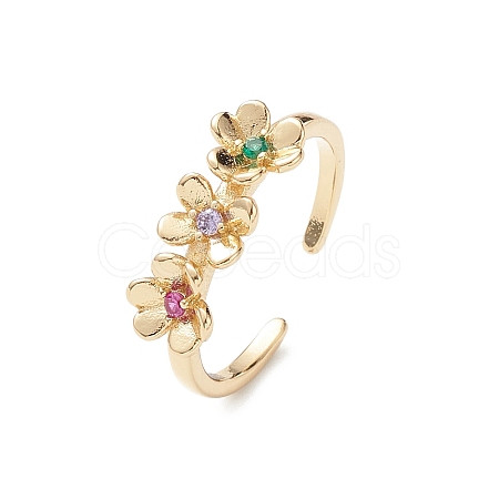 Flower Colorful Cubic Zirconia Cuff Ring RJEW-M146-06G-1