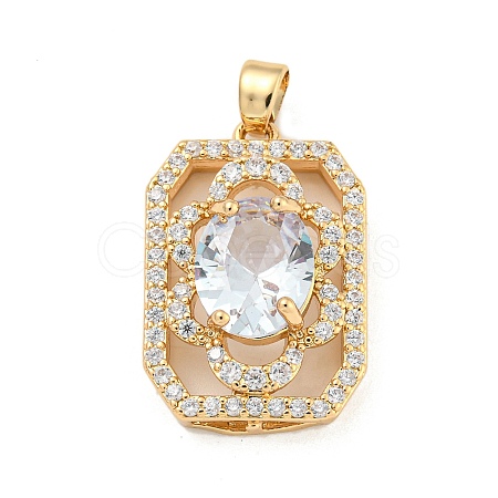 Brass Micro Pave Clear Cubic Zirconia Pendants KK-P263-25KCG-01-1