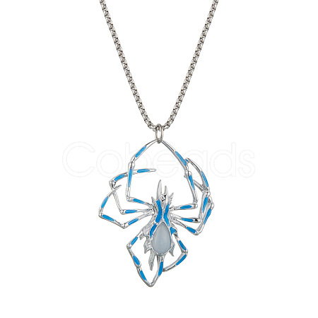 Alloy Enamel Luminous Halloween Spider Pendant Box Chain Necklaces for Women Men PW-WGC2D8E-01-1