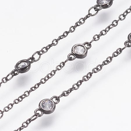 Handmade Brass Cubic Zirconia Chains CHC-P0005-04B-1