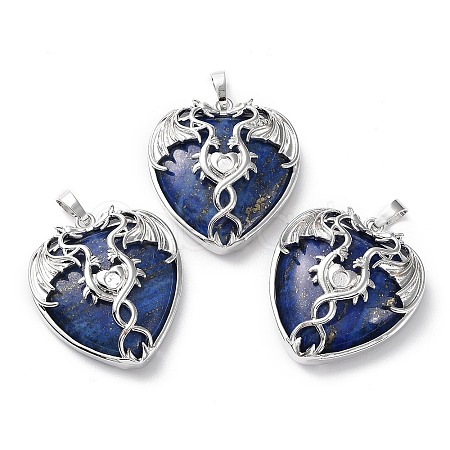 Natural Lapis Lazuli Heart Pendant Rhinestone Settings G-K339-01P-02-1