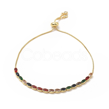 Adjustable Rack Plating Brass Cubic Zirconia & Box Chain Bracelets BJEW-A132-23G-1