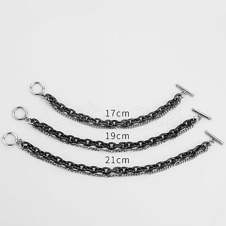 Two Tone 201 Stainless Steel Curb Chain & Cable Chain Double Layers Bracelets for Women Men FS-WGC755C-01-1