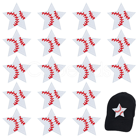 20Pcs Star with Baseball Pattern Computerized Embroidery Cloth Iron on/Sew on Patches PATC-BC0001-27-1