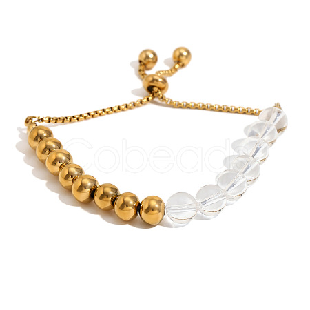 Retro Stainless Steel 18K Gold Acrylic Bead Rope Bracelet LS-PM1309-2-1
