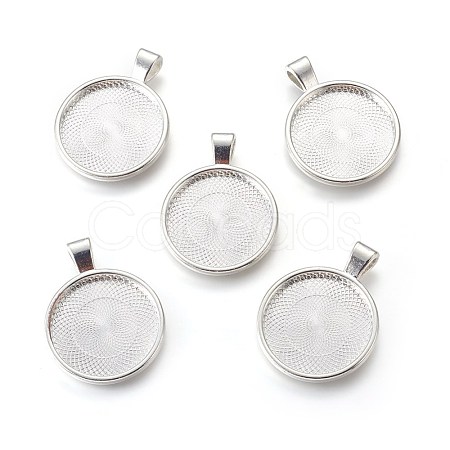 Flat Round Alloy Pendant Cabochon Settings PALLOY-A15654-S-1