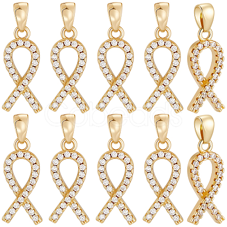 10Pcs Brass Micro Pave Cubic Zirconia Pendants KK-BBC0019-34-1