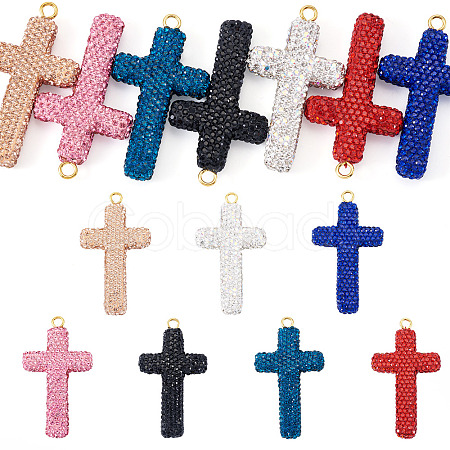 8Pcs 8 Colors Handmade Polymer Clay Pave Rhinestone Big Pendants RB-BT0001-03-1