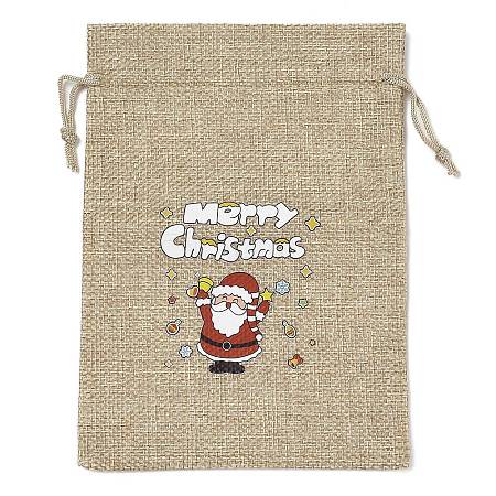 Christmas Printed Burlap Packing Pouches Drawstring Bags ABAG-Q053-02B-07-1
