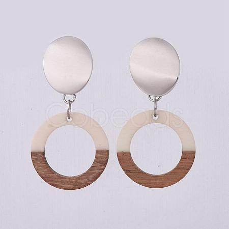 Resin & Wood Dangle Earrings EJEW-JE03022-01-1