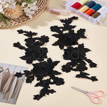 2Pcs Polyester Embroidery Flower Ornament Accessories PATC-LP0001-34-1