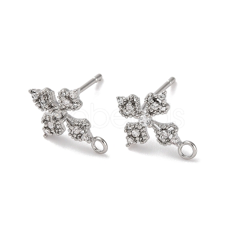 Flower Brass Micro Pave Cubic Zirconia Stud Earring Findings LS-KK-U042-19P-1