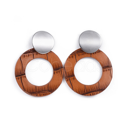 PU Leather Dangle Stud Earrings EJEW-JE03294-03-1