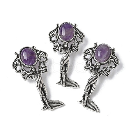 Angel Brass Natural Amethyst Pendants KK-D361-02AS-27-1