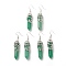 Natural Green Aventurine Bullet with Flower Dangle Earrings, Platinum Tone Brass Jewelry for Women, Cadmium Free & Lead Free, 62~63mm, Pin: 0.6mm