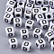 White Opaque Acrylic Beads, Horizontal Hole, Cube with Black Alphabet, Letter.D, 4~5x4~5x4~5mm, Hole: 1.8mm, about 255~260pcs/20g