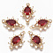 Glass Pendants, with Brass Micro Pave Cubic Zirconia, Faceted, Eye, Light Gold, FireBrick, 24.5x16.5x6mm, Hole: 1.4mm