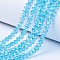 Electroplate Glass Beads Strands, AB Color Plated, Faceted, Rondelle, Cyan, 8x6mm, Hole: 1mm, about 63~65pcs/strand, 39~40cm