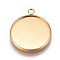 Ion Plating(IP) 304 Stainless Steel Pendant Cabochon Settings, Plain Edge Bezel Cups, Flat Round, Golden, Tray: 22mm, 27.5x23.8x2mm, Hole: 2.2mm