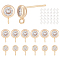 BENECREAT 12Pcs 2 Size Brass Micro Pave Cubic Zirconia Flat Round Stud Earring Finding, with Vertical Loops & 30Pcs Plastic Ear Nuts, Light Gold, 7~9x4~6mm, Hole: 1.2~1.4mm, Pin: 0.6mm, 6Pcs/size