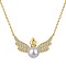 925 Sterling Silver Pendant Necklaces, Micro Pave Clear Cubic Zirconia and Shell Bead, Wings, Real 18K Gold Plated, 15.79 inch(40.1cm)