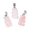 Natural Rose Quartz Pendants, with Stainless Steel Color Tone 201 Stainless Steel Findings, Bear, 27.5mm, Hole: 2.5x7.5mm, Bear: 21x11x6.5mm