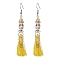 Synthetic Turquoise Skull Dangle Earrings, 316 Surgical Stainless Steel Tassel Earrings for Halloween, Yellow, 77~79mm, Pin: 0.7mm