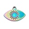 PVD Vacuum Plating 304 Stainless Steel Pendant Cabochons Settings, Eye, Rainbow Color, Tray: 1.5mm, 14x20x2mm, Hole: 1.8mm