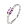 Rectangle Brass with Glass Cuff Rings for Women RJEW-Z111-05P-3