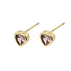 Brass Cubic Zirconia Heart Stud Earrings EJEW-L261-030G-5