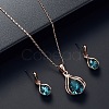 Teardrop Alloy Glass Pendant Necklaces & Stud Dangle Earrings Sets for Women WGD12E0-02-1