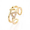 Brass Micro Pave Cubic Zirconia Cuff Rings for Women KK-T071-71G-4