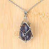 Natural Sodalite Easter Egg Cage Pendant 304 Stainless Steel Cable Chain Necklaces FS-WGA333C-03-1