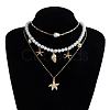 Summer Beach Alloy Starfish Pendant Shell & Imitation Pearl Beaded 3 Layer Necklaces for Women FS-WGA3F17-01-2